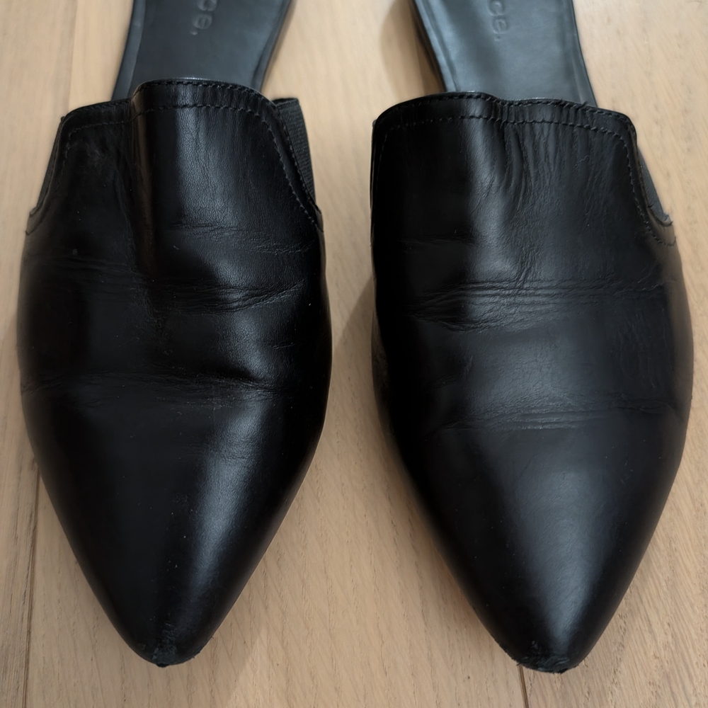 Vince Sleek Black Leather Mules
